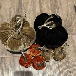 Velvet Pumpkin Decor Set in Black, Tan, and Orange